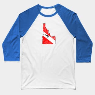 Idaho Dive Flag Scuba Diving State Map Dive Flag Distressed Baseball T-Shirt